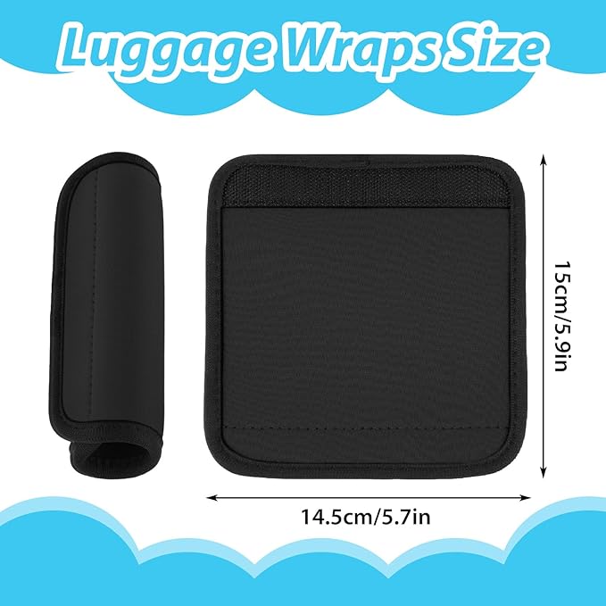2 Pack Luggage Handle Wraps for Suitcase, Bright Color Comfort Soft Handle Covers Suitcase Luggage Handle Wrap Luggage Tag Wraps Travel Accessories (Black)