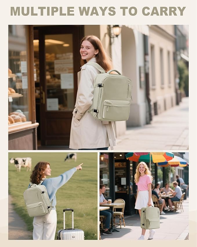 VECAVE Travel Backpack for Women, Airline Flight Approved Carry On Backpacks Waterproof 14 Inch Laptop Backpack with Shoe Compartment Casual Daypack GreyBrown