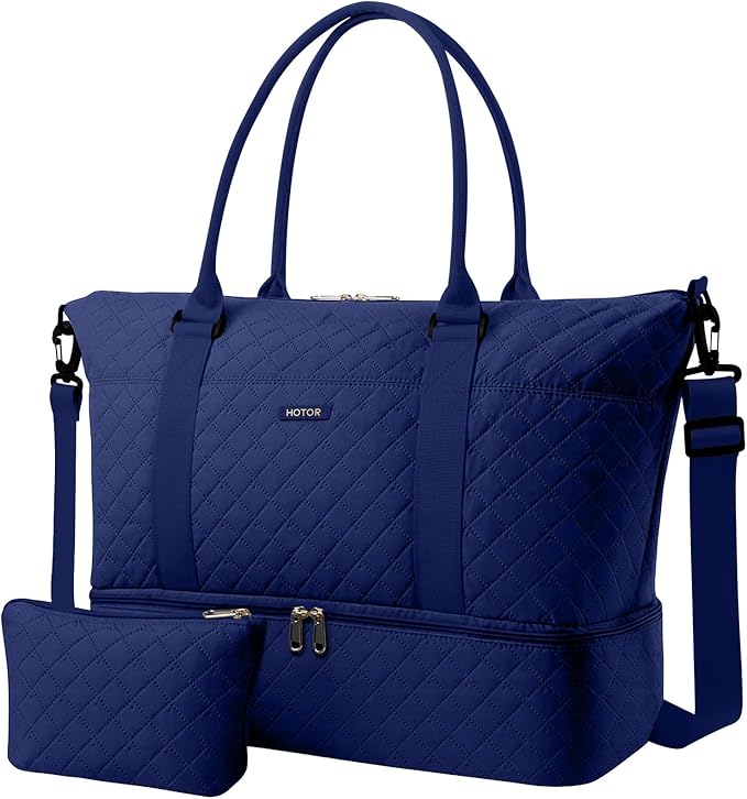 HOTOR Travel Duffel Bag - Weekender Bags for Women, Gym Tote Bags with Shoe Compartment, Carry On Overnight Bag with Toiletry Bag for Travel Essentials Travel Accessories, Dark Blue, 15.8"×18.1"×8.7"