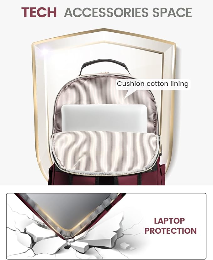 LOVEVOOK Laptop Backpack Purse for Women, Work Business Travel Computer Bags, College Nurse Backpack for Womens, Quilted Casual Daypack with USB Port, Fit 15.6 Inch Laptop, Wine Red