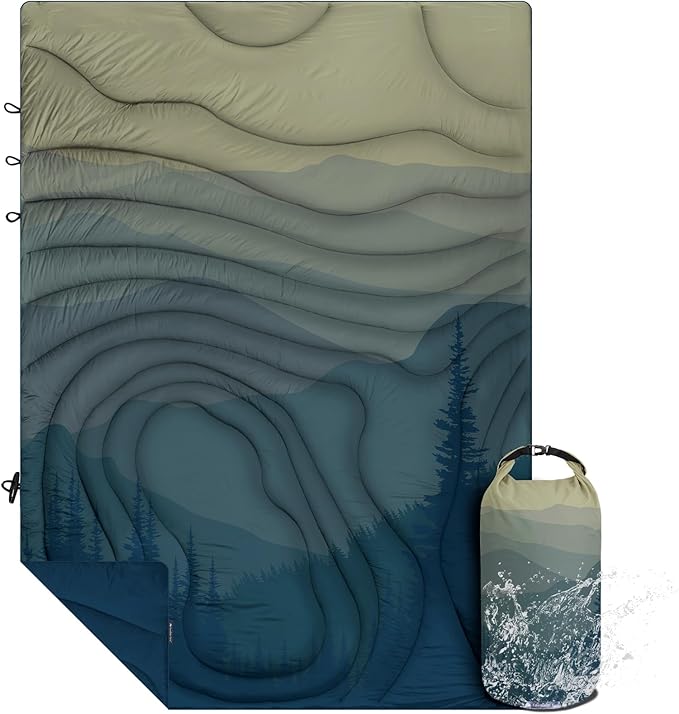 Camping Blanket Puffy - Outdoor Stadium Blanket Wearable, Lightweight, Packable, Machine Washable Camping Quilt for Traveling, Picnic, Beach, Party 78"x 56" (Green Hill Amidst)