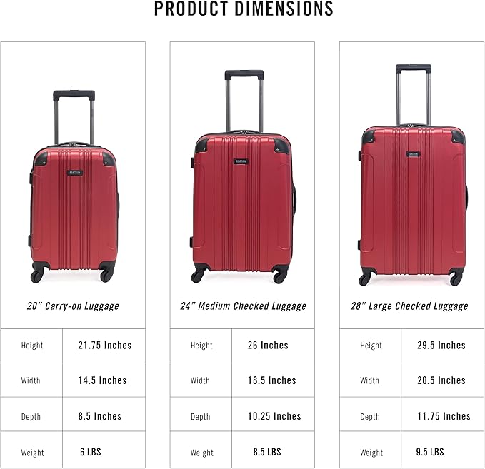 Kenneth Cole REACTION Out of Bounds Lightweight Hardshell 4-Wheel Spinner Luggage, Scarlet Red, 24-Inch Checked