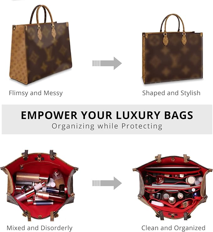 OPPOSHE Purse Organizer Insert for Handbags, Softened Felt Bag Insert Organizer for Tote, Compatible with LV, Coach, MK, Kate Spade, Goyard, Longchamp (Red, Slender Large)