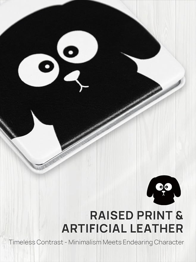 OMIRO 1X/3X Magnifying Mirror, Unique Painting Compact Mirror with Classical PU Leather (Black Dog)