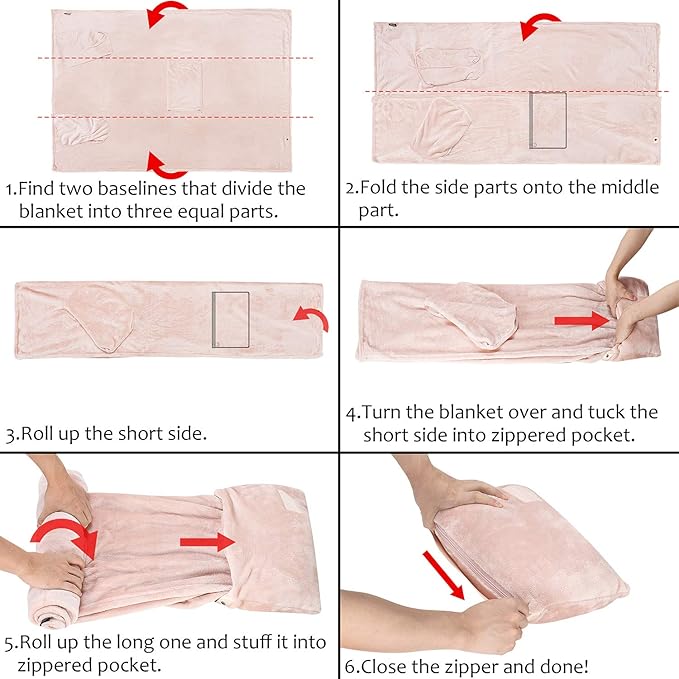Tirrinia Travel Blanket Pillow - Wearable Airplane Blanket with Feet Pockets for Long Flights, Airplane Accessories Blanket Robe for Women and Men, Gift for Her