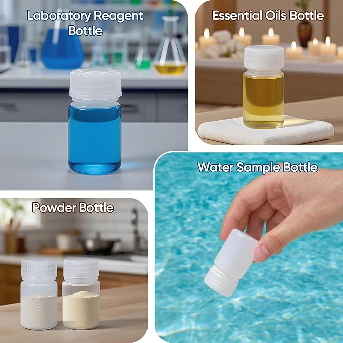 DEMORA 1 oz Small Plastic Bottles with Caps, Airtight Refillable Wide Mouth Travel Bottles for Toiletries, HDPE Food Grade Plastic Containers for Liquids Pill Sample Lab Reagent (Translucent, 4 Pcs)