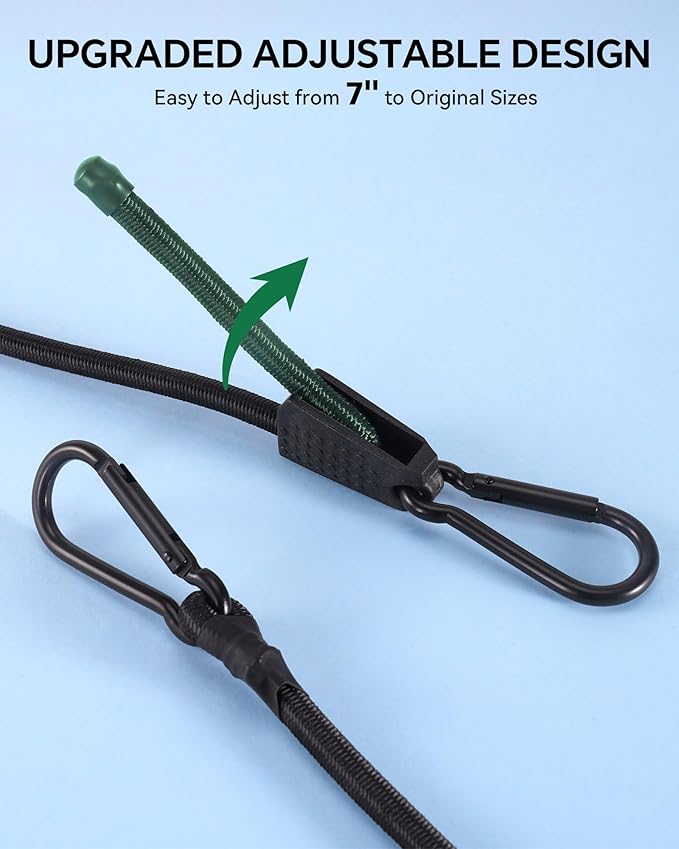8 Pcs 48 Inch Adjustable Carabiner Bungee Cords with Hooks, Easy to Adjust from 7" to 48", Red Bungee Straps with UV-Resistance & Superior Elasticity for Cargo, Bike, Luggage, Carts, Truck, etc