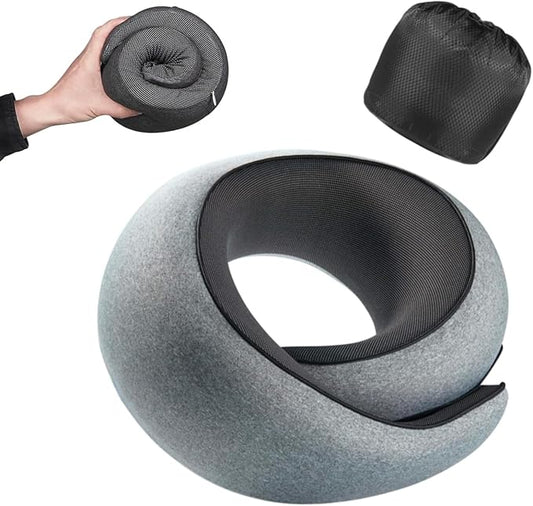 Travel Neck Pillow for Airplanes, Premium Memory Foam Neck Pillow with Ergonomic 360° Support, Travel Essentials for Plane, Car, Train and Home, Gray