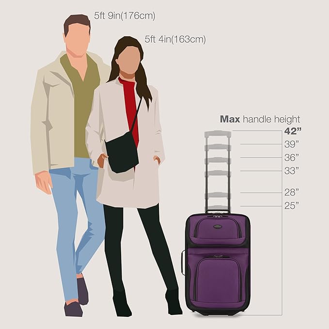 U.S. Traveler Rio Lightweight Softside Rolling Carry-on Suitcase, 2-Wheel Set, Purple
