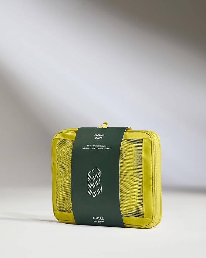 ANTLER - Compression Packing Cubes for Travel, Luggage Organiser for Suitcases or Bags, Travel Accessories, Set of 4, Gorse Yellow