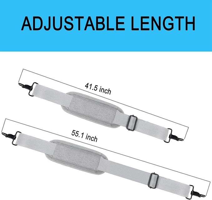 Askuko 56 Inch Shoulder Strap, Universal Adjustable Shoulder Belt Replacement Laptop Bag Shoulder Strap with Metal Hooks for Briefcase, Laptop Messenger Crossbody Bag, Luggage Duffel Camera, Grey