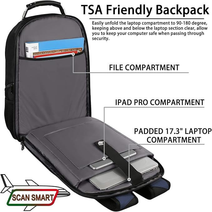 Mogplof 17.3 Laptop Backpack for Men Women, Extra Large Travel laptop Backpack with Rain Cover, TSA Friendly Flight Approved with RFID Anti Theft Pocket, Water Resistant School BookBag