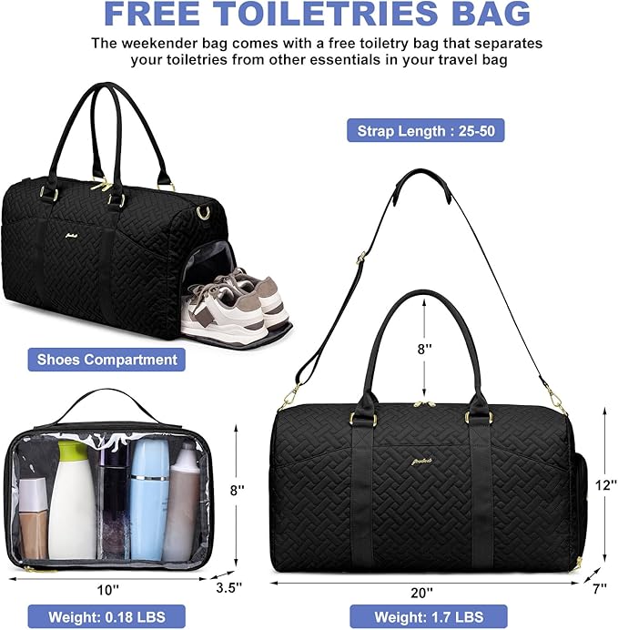 Women Weekender Travel Duffle Bag: Travel Duffel Overnight Bags with Shoe Compartment Large Carry on Tote with Toiletry Bag Weekend Traveling Yoga Gym Hospital Bag for Women with Wet Pocket Black