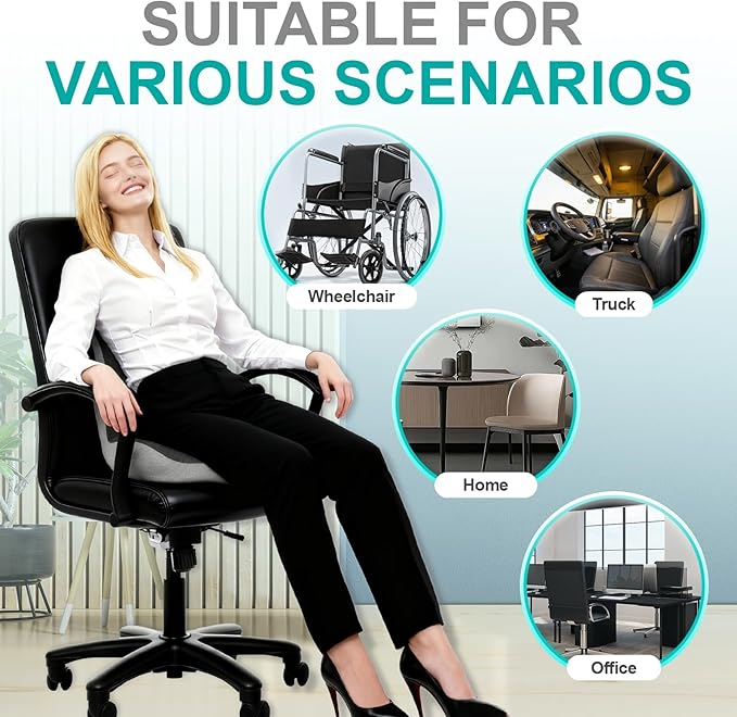 Seat Cushion for Office Chair, Car and Wheelchair Use, with Lumbar Support Pillow and Memory Foam Coccyx Cushion for Tailbone, Back, Sciatica, Ergonomic seat Cushion