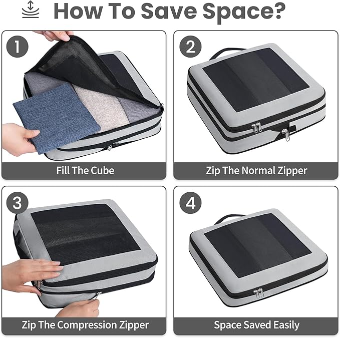 Compression Packing Cubes for Travel, Lightweight Vacation Travel Essentials, Travel Accessories for Suitcase Organizer Bags Set, Durable Luggage Organizer