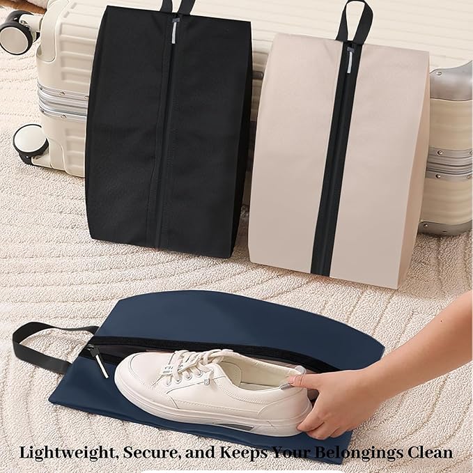 Shoe Bags for Travel, Set of 2 Pack Shoe Travel Bags for Packing, Large Waterproof Portable Travel Shoe Bag with Zipper Travel Essentials Women for and Men (Navy Blue, 2-Pack)