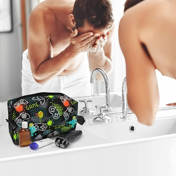 Kids Travel Toiletry Bag for Boys Girls - Waterproof Makeup Pouch Hanging Cosmetic Wash Bags Dopp Kit Shaving Bag for Toiletries Accessories(Game Video)