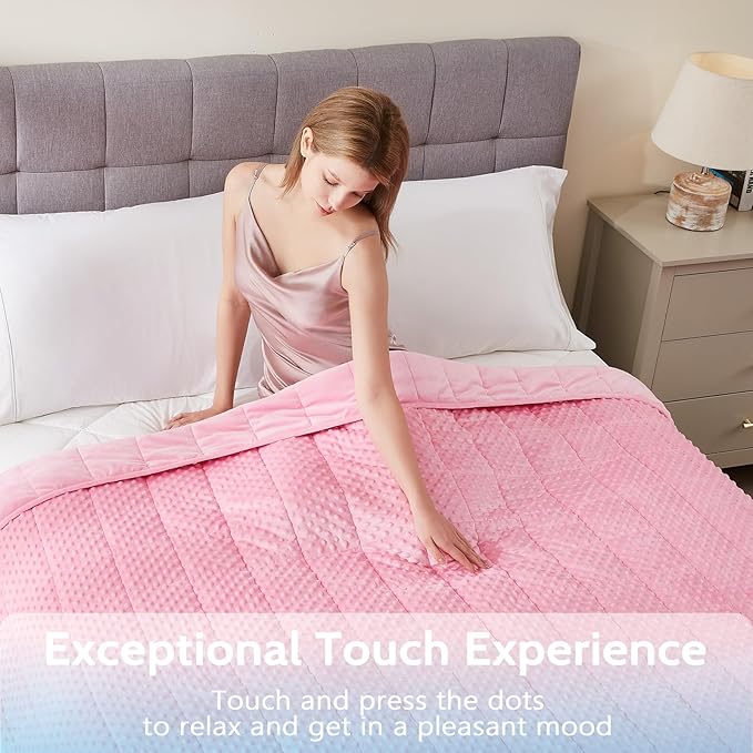L'AGRATY Weighted Blanket for Adult - 60"x80" 17lbs Minky Dots Heavy Blanket with Glass Beads Soft Breathable for All-Season Summer Fall Winter Thick Comfort for Sleeping