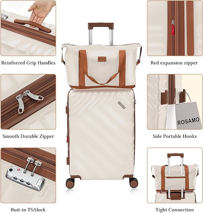 5 piece Luggage Set Expandable Suitcase 22x14x9 Airline Approved Carry on, ABS Hard Case Suitcases with Spinner Wheels, TSA Lock (Beige)