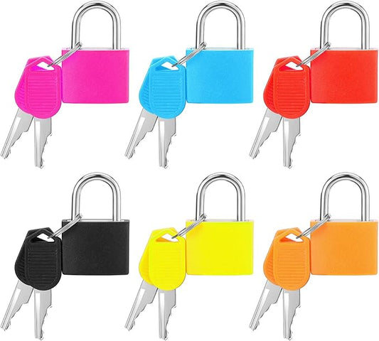 Pimoys 6 Pcs Multicolor Small Luggage Locks with Keys, Mini Locker Lock, Metal Suitcase Locks, Plastic-Covered Copper Keyed Padlock for Locker, Suitcase, Boxes