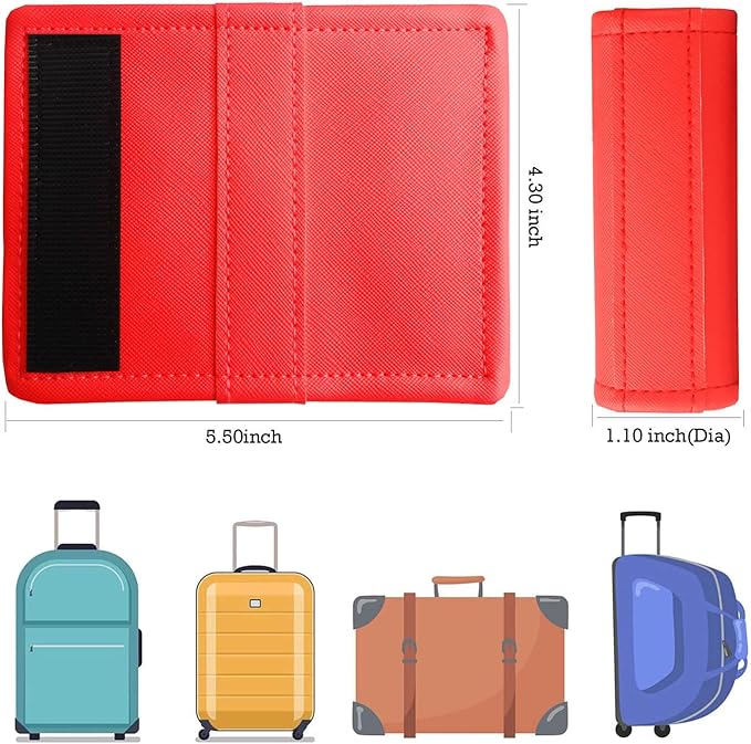 Luggage Handle Wrap 5 Pack-Leather Luggage Handle Wraps for Suitcase/Handbag/Duffel Bag/Car Bright Luggage Identfier/Handle Covers/Grips Luggage Accessories for Travel 3.0 (Red)