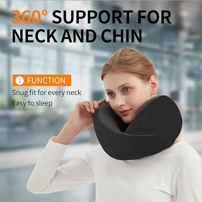 Travel Neck Pillow Airplane, Memory Foam Travel Pillows for Comfort on Sleeper Hold Compact and Ergonomic Design for Traveling Car Rides Home Road Trip Essentials for Adults and Kids (Black)