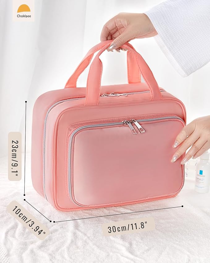 Travel Hanging Toiletry Bag for Women - Waterproof Cosmetic Organizer with Clear Window, Lightweight Bathroom Bags for Essentials, Makeup, Shampoo, Toiletries Dark Pink,Large