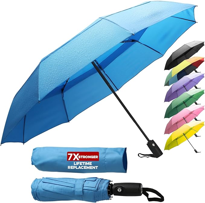 ZENO Travel Umbrella Compact - Small Umbrella for Backpack & Purse, Portable Automatic Umbrellas for Rain, Windproof, Reinforced Fiberglass Ribs, Water-Repellent Teflon