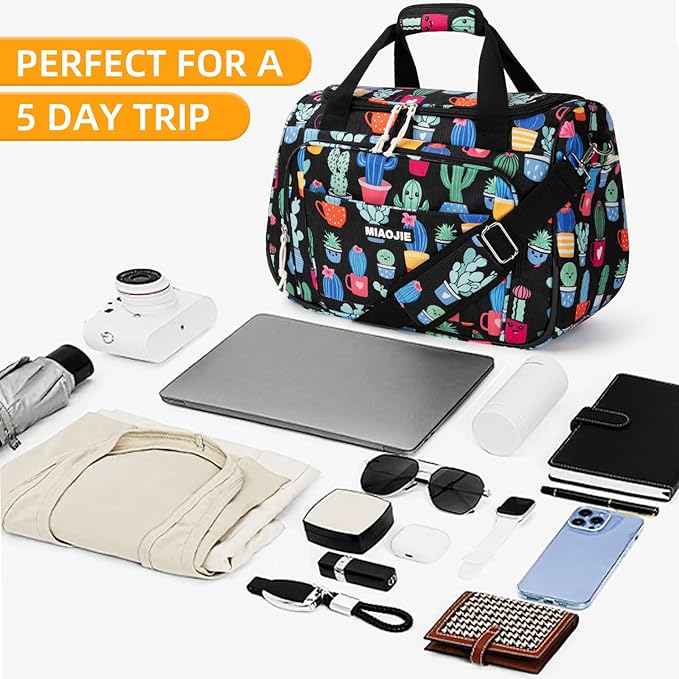 Underseat Carry On Luggage Lightweight Travel Tote Weekender Bag Overnight Duffle Bag for Travel, Travel Essentials Personal Item Travel Bag for Women, Corduroy Cactus-16Inch
