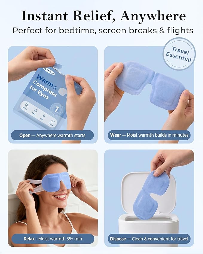 16 Pack Steam Eye Mask for Dry Eyes: Self-Heating Warm Compress for Stye Relief & Digital Eye Strain, FSA&HSA Eligible, Disposable, No Microwave, Travel & Spa Essential, Self-Care Gift, Unscented