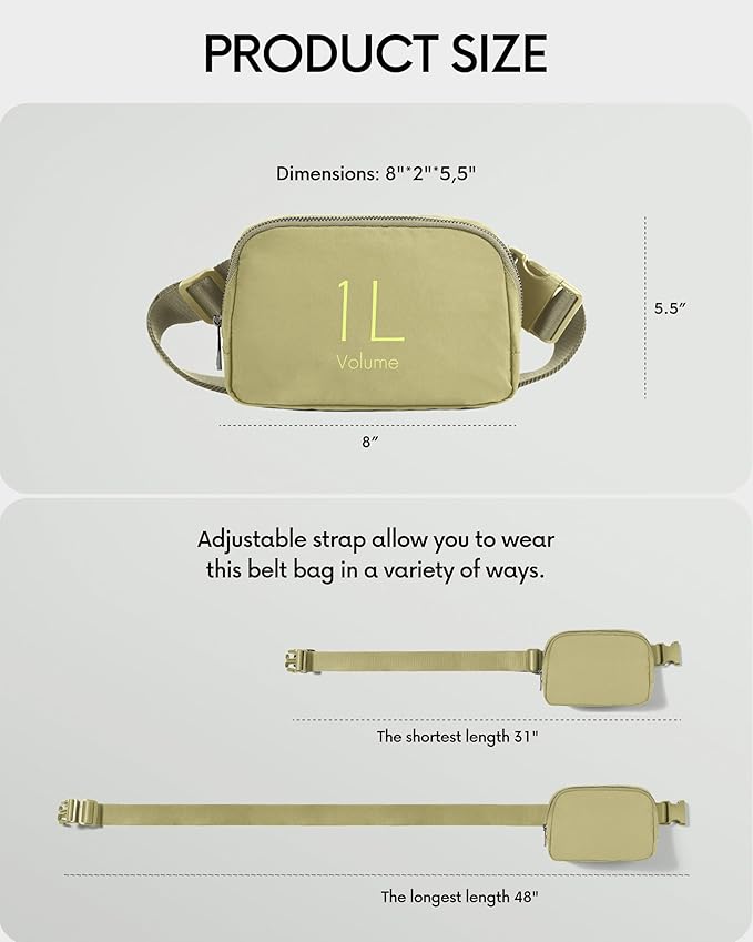 ODODOS Unisex Mini Belt Bag with Adjustable Strap Small Fanny Pack for Workout Running Traveling Hiking, Khaki Green