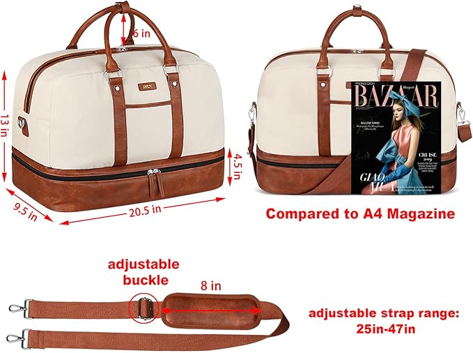 Weekender Bag for Women, Large Overnight Bag Canvas Travel Duffel Bag Carry On Tote with Shoe Compartment 21" 3Pcs Set