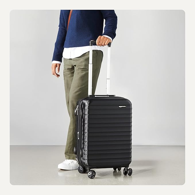 Amazon Basics 26" Hardside Medium Checked Luggage, Expandable For Up to 15% More Space, With Scratch-Resistant Surface, Four Multi-directional Wheels, Black