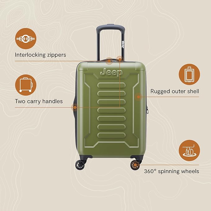 Jeep JH004C Hardside Expandable Luggage with Spinner Wheels, Beige, Carry-On 20 Inch