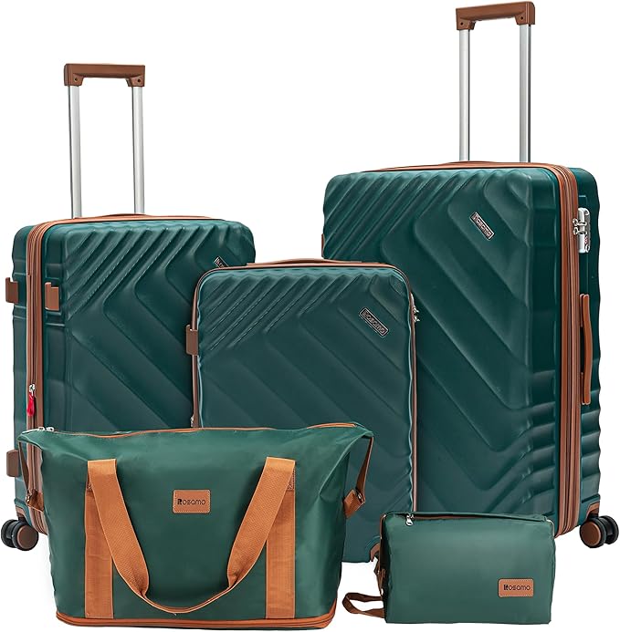 5 piece Luggage Set Expandable Suitcase 22x14x9 Airline Approved Carry on, ABS Hard Case Suitcases with Spinner Wheels, TSA Lock (Dark Green)