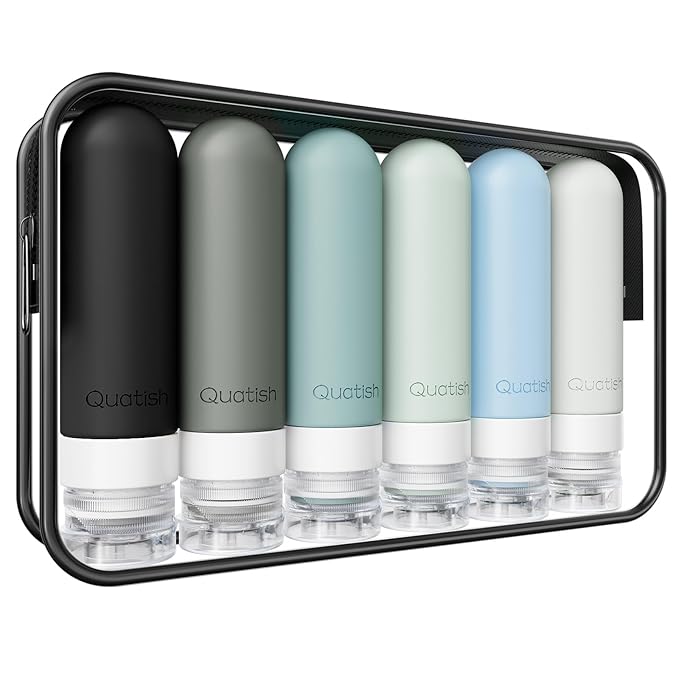 Quatish Travel Bottles for Toiletries 6 Pack, Original Patented Leakproof 3 oz Tsa Approved Travel Size Containers, BPA Free Silicone Shampoo and Conditioner Bottles, Cruise Camping Essentials, Black