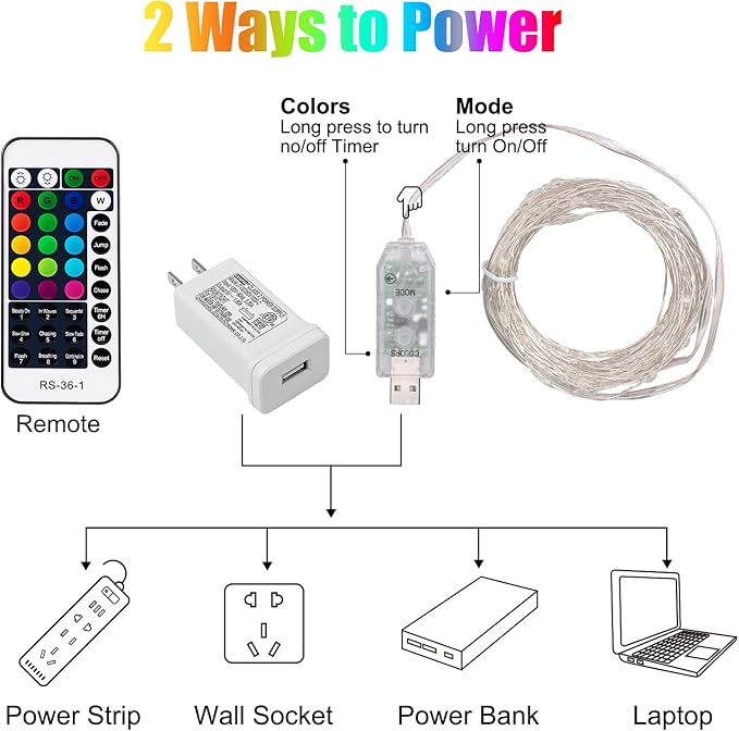 Minetom 33ft Plug in Color Changing Fairy String Lights with Remote | 33ft Flexible Silver Wire, 100 LED Bulbs, 16 Colors, Power Adapter Included, Lovely for Bedroom Indoor Christmas Decoration