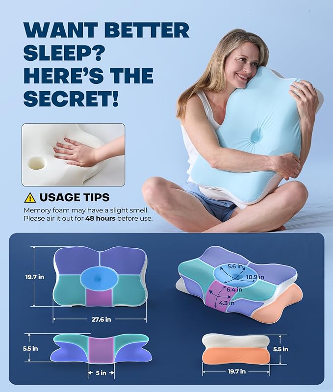5X Pain Relief Cervical Neck Pillow for Neck Support, Orthopedic Cooling Side Sleeper Pillow for Sleeping, Odorless Contour Memory Foam Pillows, Ergonomic Bed Pillow for Side Back Stomach Sleeper