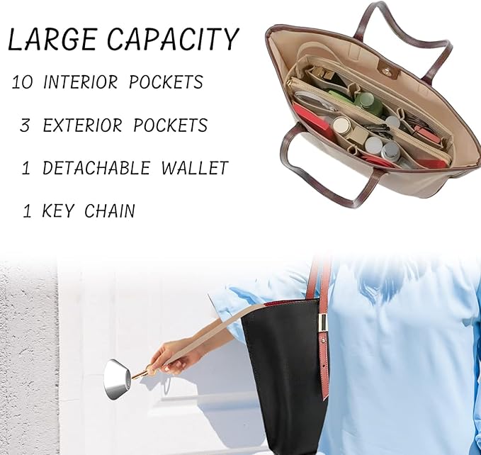 DailyPlus Purse Organizer Insert with Zipper Felt Bag Organizer for Tote Purse Beige Slender-Large