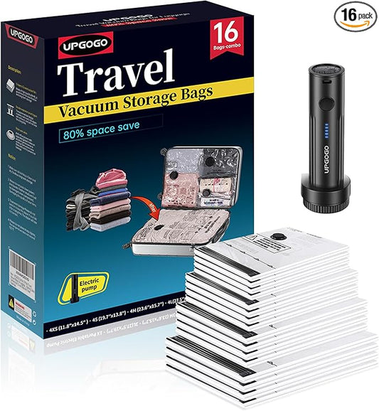 Travel Vacuum Bags for Luggage with Portable Electric Pump,Vacuum Seal Bags for Clothing,Packing Cubes Compression,Cruise Ship and Travel Essentials(Combo 16 Pack)