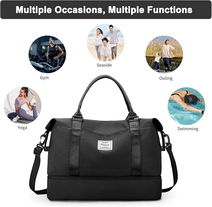 HYC00 Travel Duffel Bag,Carry-on Overnight Weekender Bags for Women,Sports Tote Gym Bag with Wet Pocket