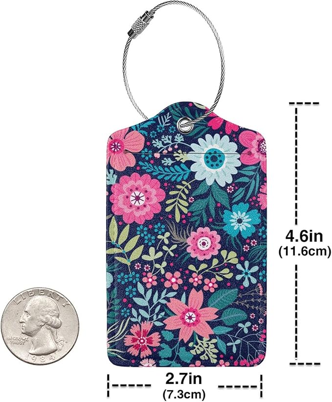 Tropical Flower 2 Pcs Luggage Tags, Privacy Cover Id Label with Stainless Steel Loop and Address Card for Suitcases & Travel Bags