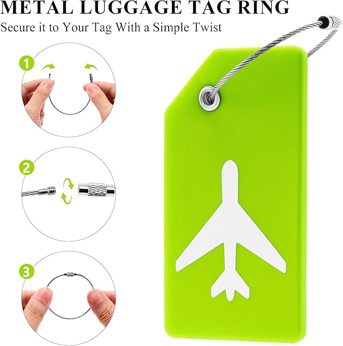 10 Pack Silicone Luggage Tag for Suitcases with Stainless Loop, TSA Approved, Privacy Protection Travel Essentials Bag Tags by Gostwo, Green