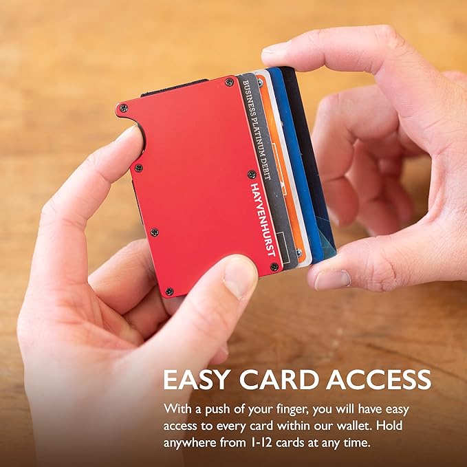 Hayvenhurst Wallet For Men - Reinvented Design Men's Wallet - Slim, Minimalistic & Seamless Card Case, Blocks RFID Scanners, Holds 12 Cards (Crimson)