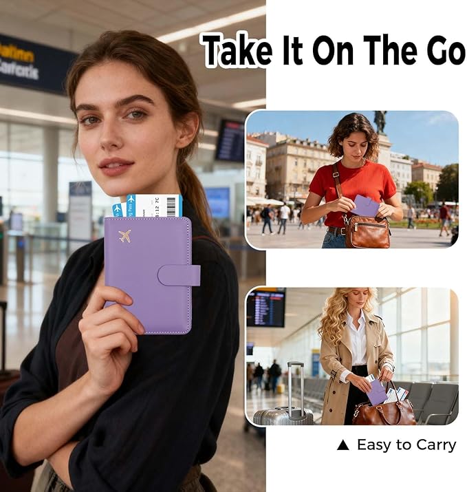 Melsbrinna Premium Leather Passport Holder Covers Case, Waterproof Rfid Blocking Travel Wallet Passport Holder with Pen Holder, Cute Passport Book for Women/Men