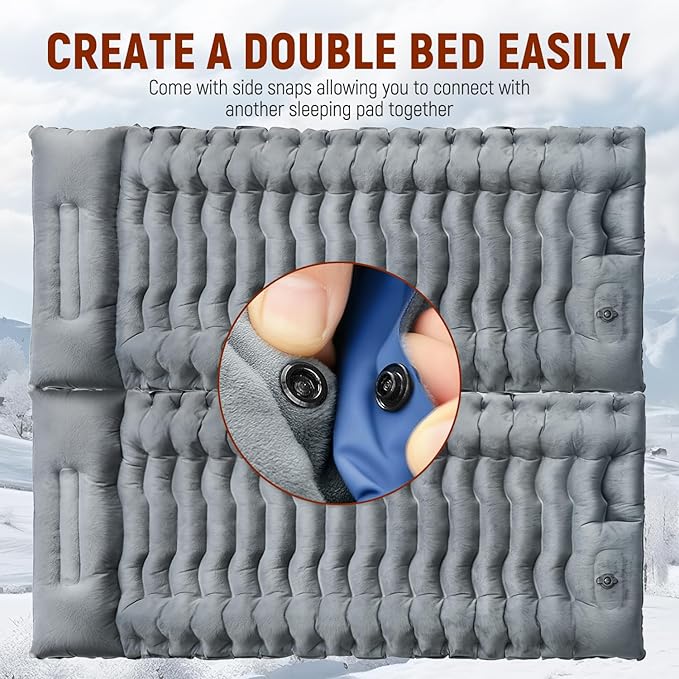 Camping Sleeping Pad, 9.2R-Value Ultralight Camping Mat with Pillow Built-in Foot Pump Inflatable Sleeping Pads Compact for Camping Backpacking Hiking Traveling-Lined Version Grey