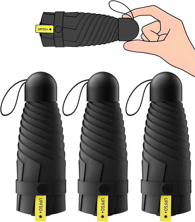 LMUGOOS 3 Pack Travel Mini Umbrella Small Compact, Portable Umbrella with UV Protection UPF 50+, Rainproof & Sunproof Folding Umbrella, Backpack & Pocket-Friendly