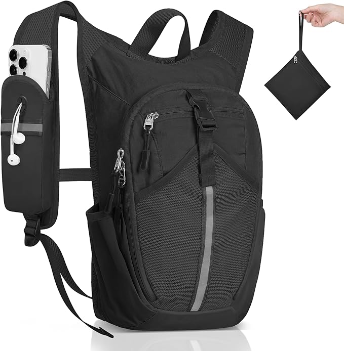 Small Hiking Backpack 10L-Lightweight Packable Foldable Backpack for Travel Camping Outdoor Commute,Compact Rucksack for Women Men(Black)