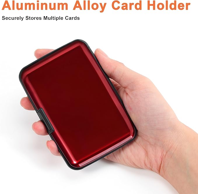 Mayski Credit Card Holder, RFID Blocking, Aluminum Alloy Hard Case, Small Mini Business Metal Wallet for Women Men, Red