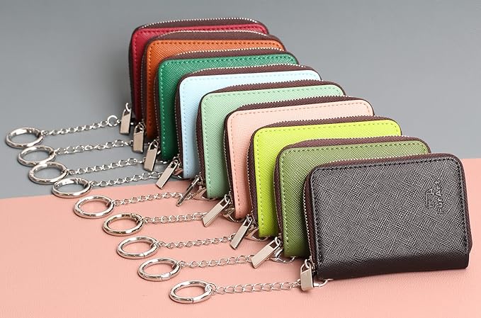 FurArt Zipper Wallet Women, RFID Blocking Credit Card Wallet, Business Card Holder, Compact Size KeyChain Wallet